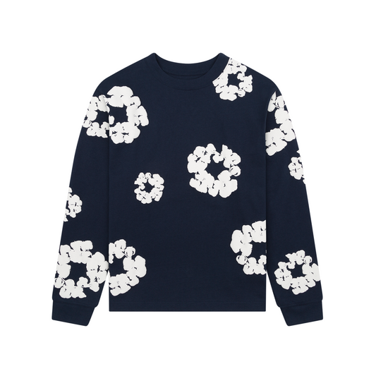 Denim Tears Long Sleeve Cotton Wreath T-shirt/Jumper Navy