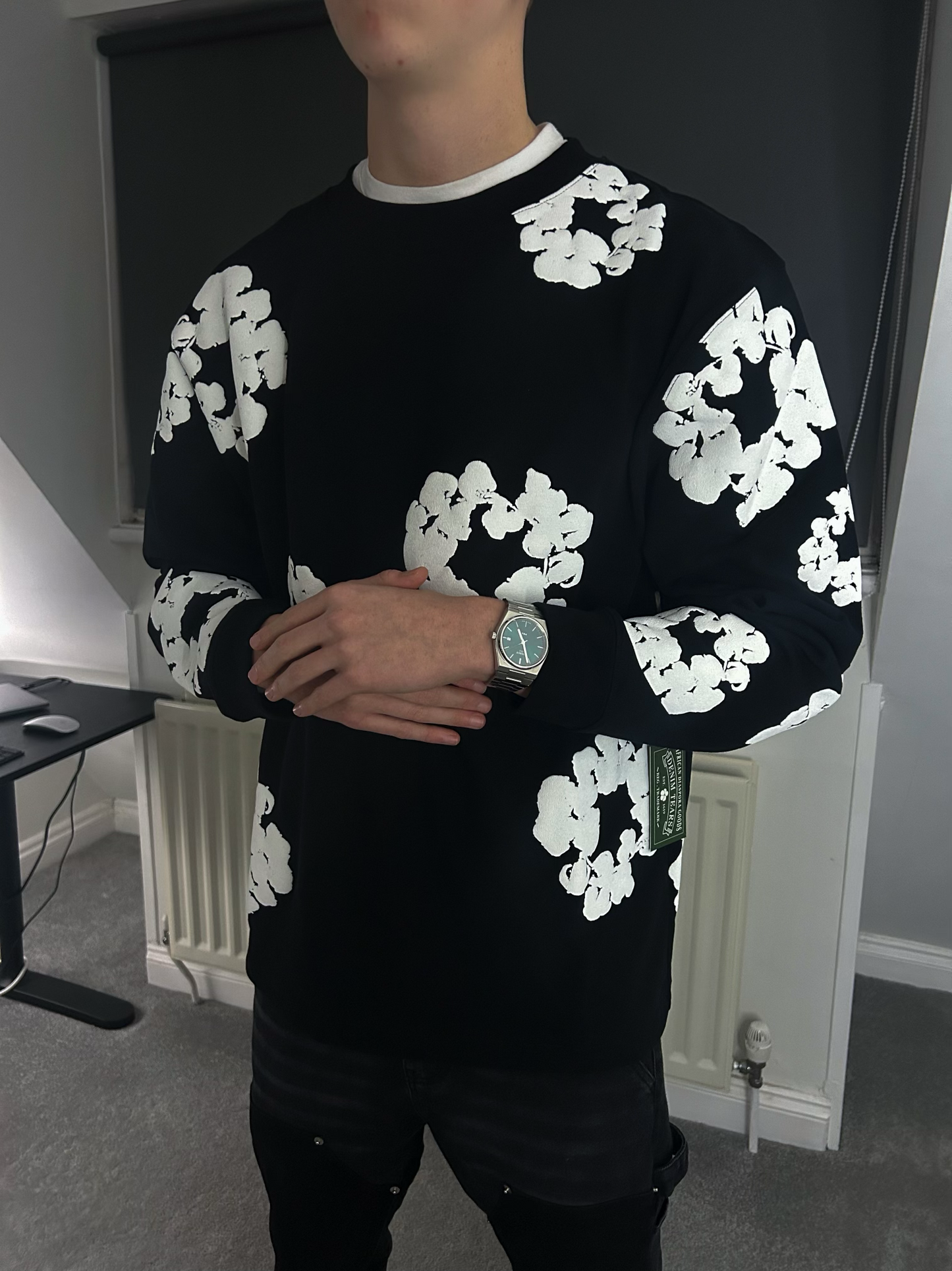 Denim Tears Long Sleeve Cotton Wreath T-shirt/Jumper Black