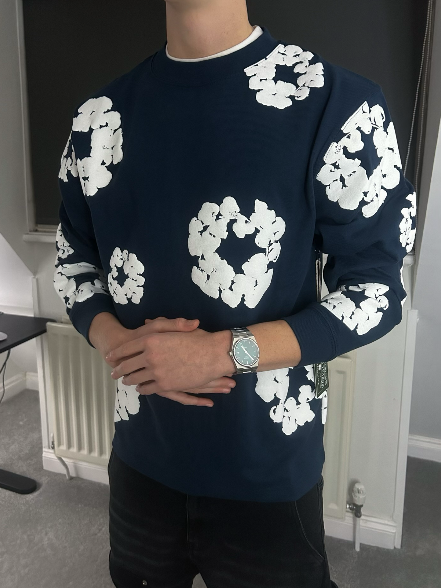 Denim Tears Long Sleeve Cotton Wreath T-shirt/Jumper Navy