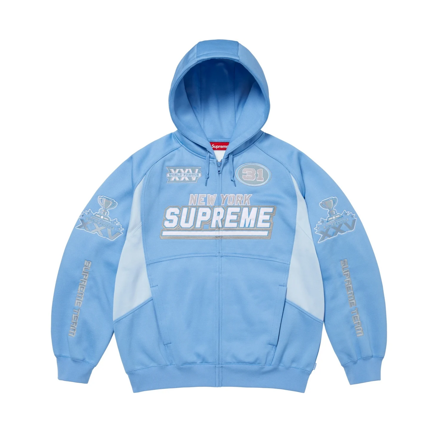 Supreme Football Zip Up Hooded Sweatshirt Blue